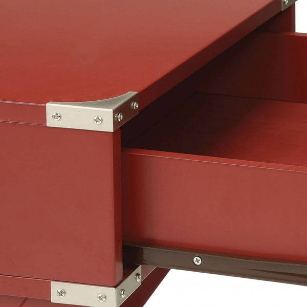 HomeRoots 24" Wood Cross-Legs End Table with Drawer – Stylish Modern Accent for Living Room or Bedroom Use Red 286306