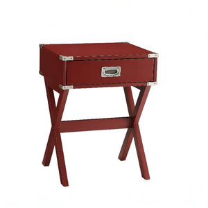 HomeRoots 24" Wood Cross-Legs End Table with Drawer – Stylish Modern Accent for Living Room or Bedroom Use Red 286306