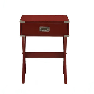 HomeRoots 24" Wood Cross-Legs End Table with Drawer – Stylish Modern Accent for Living Room or Bedroom Use Red 286306