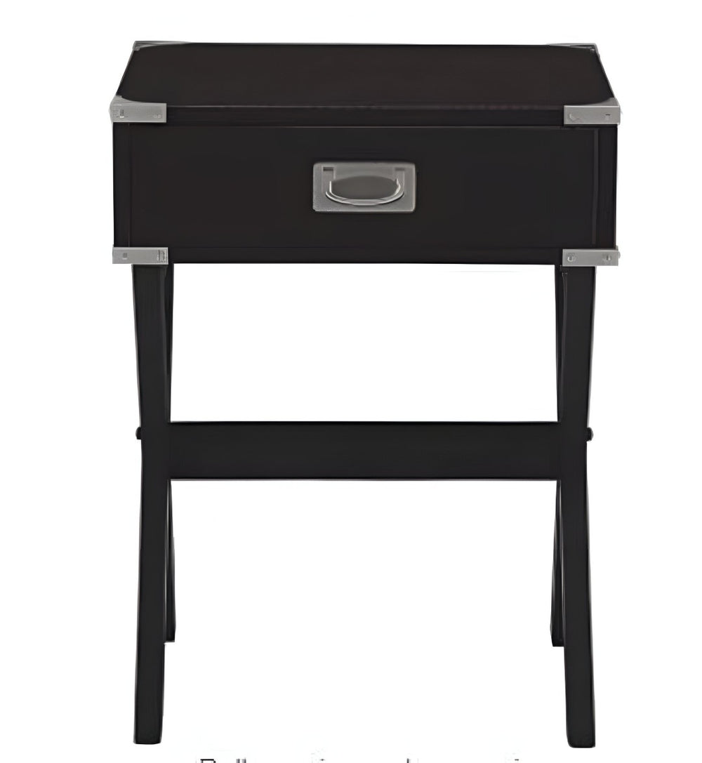 HomeRoots 24" Black Wood End Table with Drawer - Stylish X-Cross Legs, Ideal for Living Rooms & Bedrooms 286307