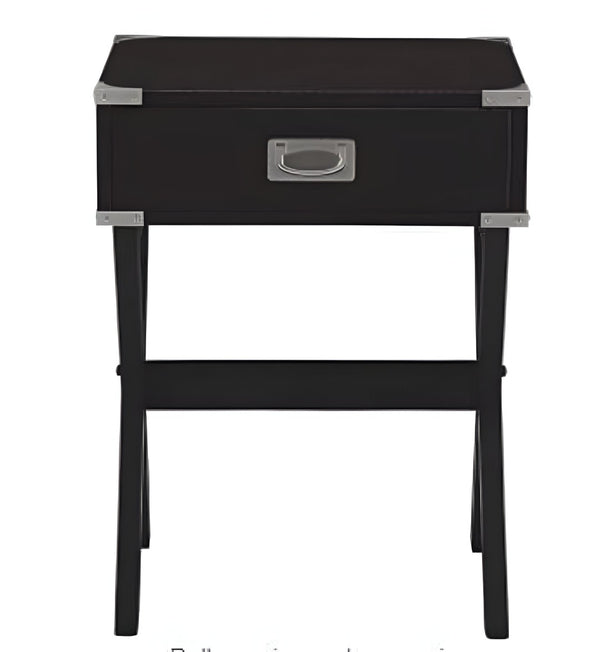 HomeRoots 24" Black Wood End Table with Drawer - Stylish X-Cross Legs, Ideal for Living Rooms & Bedrooms 286307