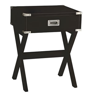 HomeRoots 24" Black Wood End Table with Drawer - Stylish X-Cross Legs, Ideal for Living Rooms & Bedrooms 286307