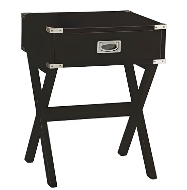 HomeRoots 24" Black Wood End Table with Drawer - Stylish X-Cross Legs, Ideal for Living Rooms & Bedrooms 286307