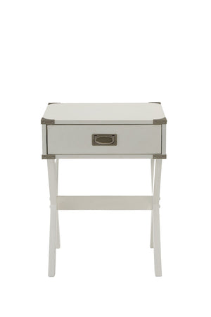 HomeRoots 24" Wood Cross-Legs End Table with Drawer – Stylish Modern Accent for Living Room or Bedroom Use White 286308