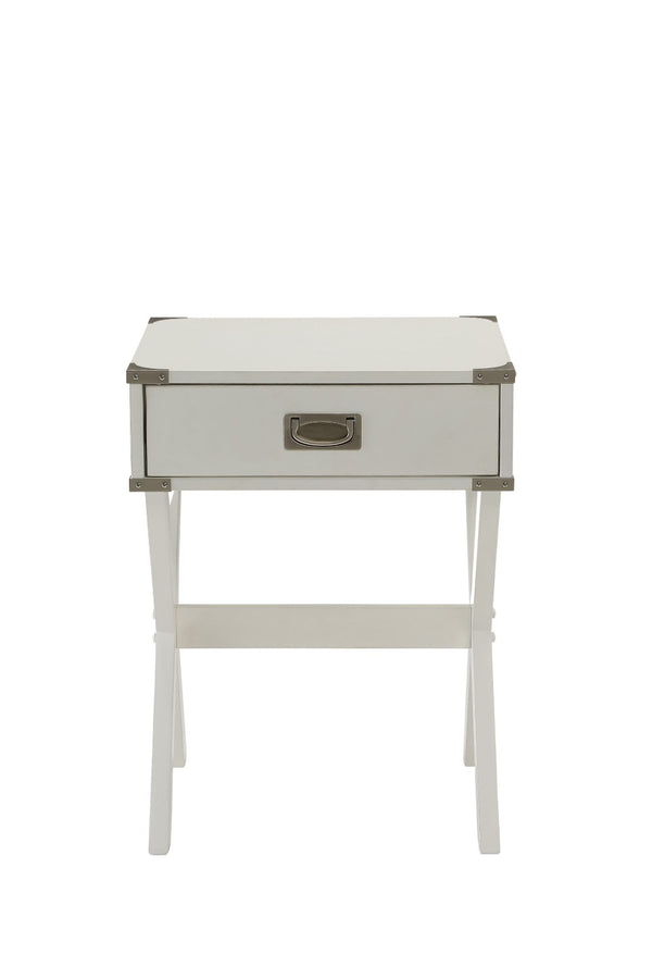 HomeRoots 24" Wood Cross-Legs End Table with Drawer – Stylish Modern Accent for Living Room or Bedroom Use White 286308