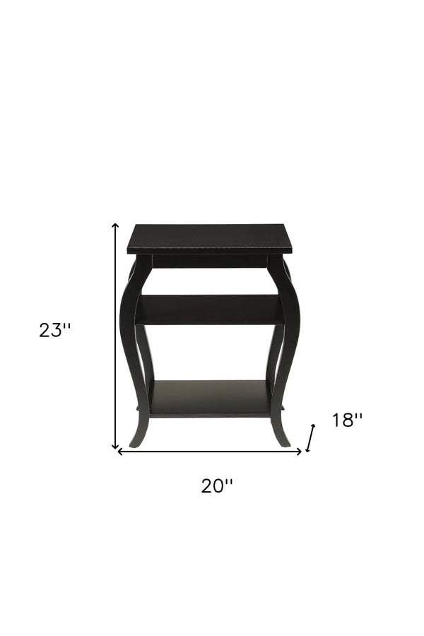 HomeRoots 23" Elegant Wood Bow Leg End Table with Three-Tier Storage for Stylish Living Room or Bedroom Decor Black 286309