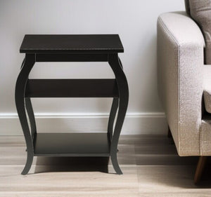 HomeRoots 23" Elegant Wood Bow Leg End Table with Three-Tier Storage for Stylish Living Room or Bedroom Decor Black 286309