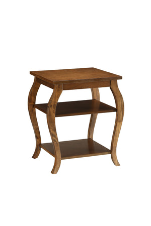 Homeroots 23" Brown Wood Bow Leg Square End Table With Two Shelves Walnut  286311