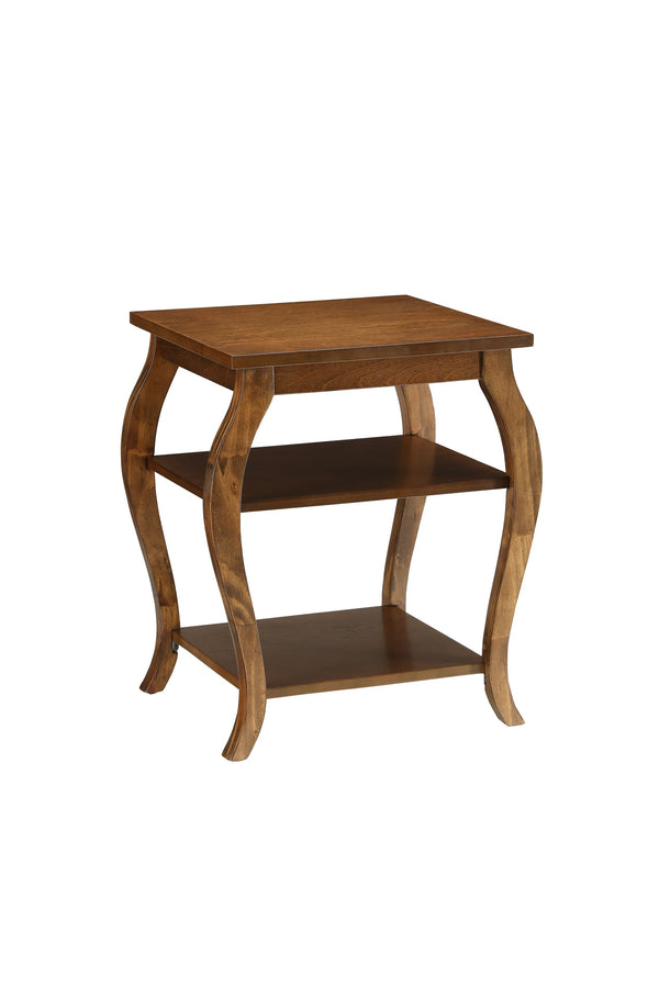 Homeroots 23" Brown Wood Bow Leg Square End Table With Two Shelves Walnut  286311