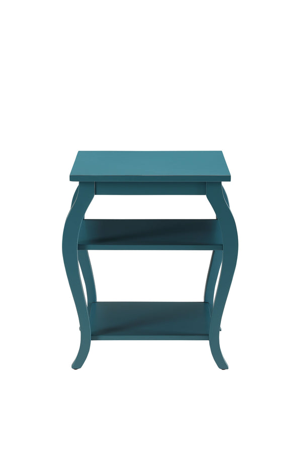 Homeroots Pop Of Color Bow Leg Square End Or Side Table Teal  286312