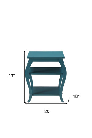 HomeRoots 23" Elegant Wood Bow Leg End Table with Three-Tier Storage for Stylish Living Room or Bedroom Decor Teal 286312