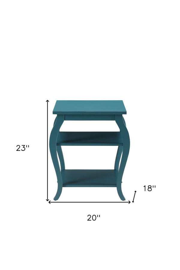 HomeRoots 23" Elegant Wood Bow Leg End Table with Three-Tier Storage for Stylish Living Room or Bedroom Decor Teal 286312