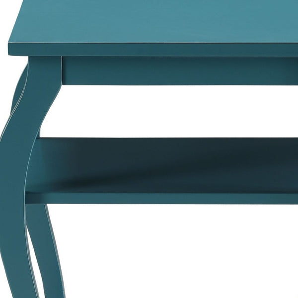 HomeRoots 23" Elegant Wood Bow Leg End Table with Three-Tier Storage for Stylish Living Room or Bedroom Decor Teal 286312