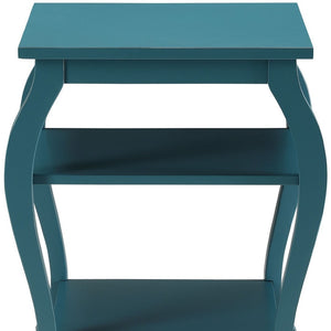HomeRoots 23" Elegant Wood Bow Leg End Table with Three-Tier Storage for Stylish Living Room or Bedroom Decor Teal 286312