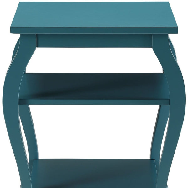 HomeRoots 23" Elegant Wood Bow Leg End Table with Three-Tier Storage for Stylish Living Room or Bedroom Decor Teal 286312