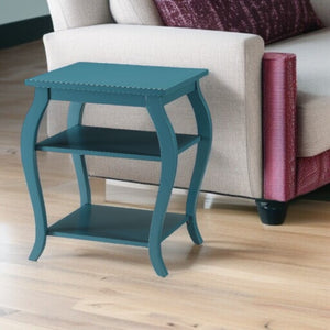 HomeRoots 23" Elegant Wood Bow Leg End Table with Three-Tier Storage for Stylish Living Room or Bedroom Decor Teal 286312