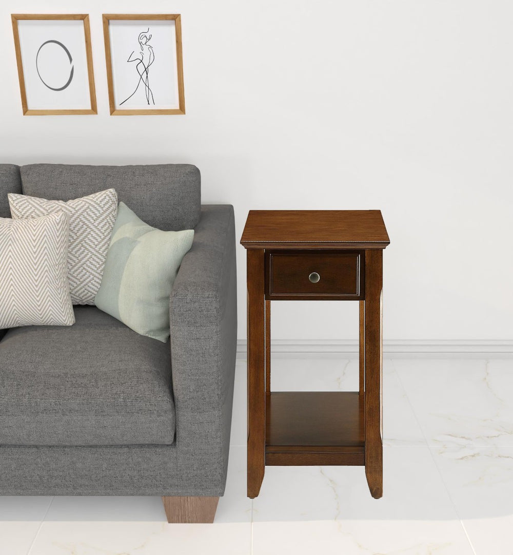 HomeRoots 23" Brown Solid Wood End Table – Chic Storage Solution for Small Spaces with Timeless Design and Versatility Walnut 286314
