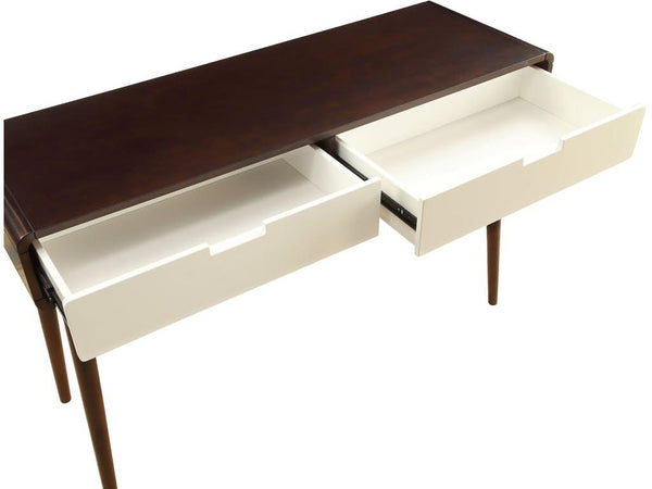 Homeroots Mahogony And White Double Drawer Console Table   286322