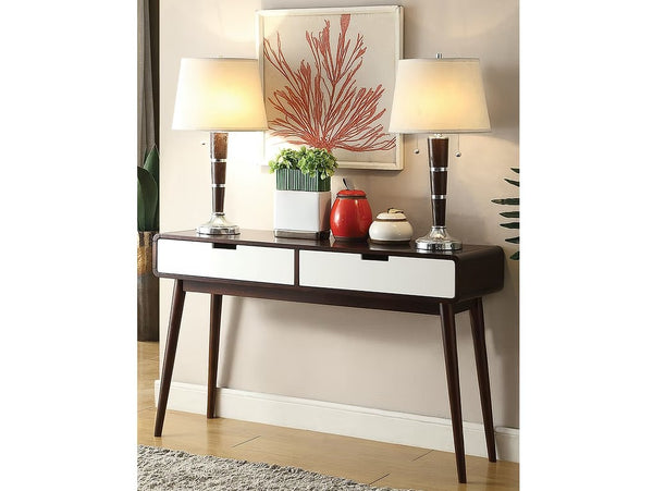 Homeroots Mahogony And White Double Drawer Console Table   286322
