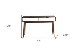 Homeroots Mahogony And White Double Drawer Console Table   286322