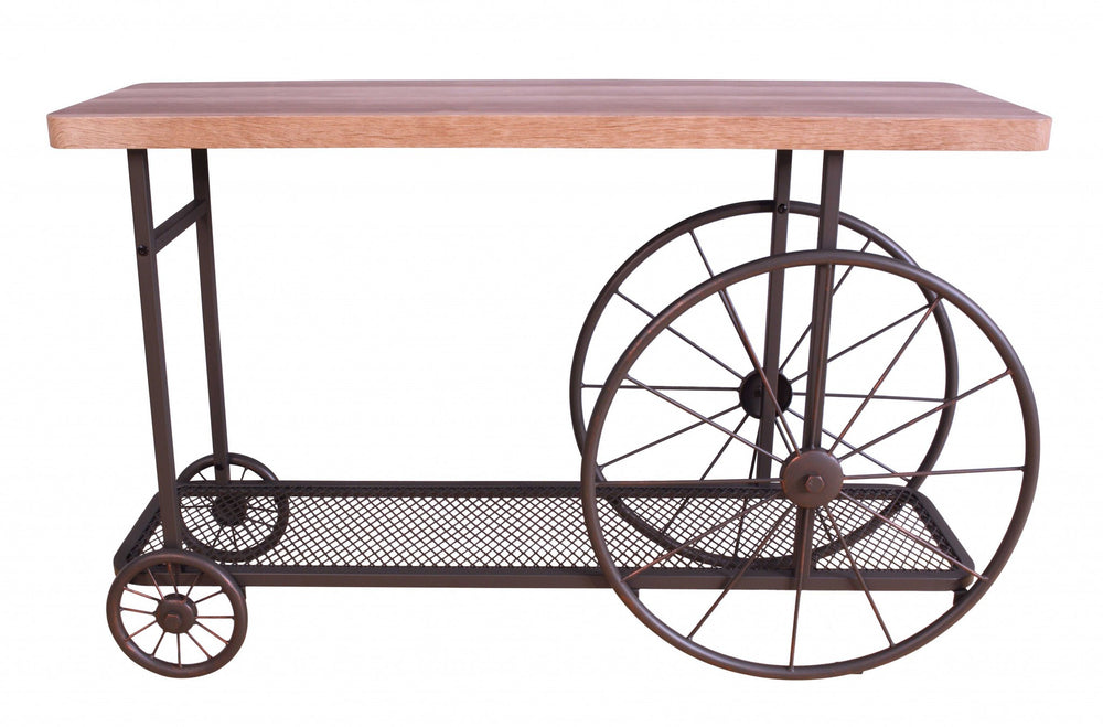 Homeroots 49" Brown Solid Wood And Iron Coffee Table With Shelf   286325