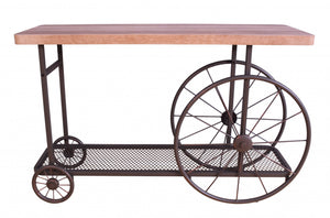 Homeroots 49" Brown Solid Wood And Iron Coffee Table With Shelf   286325