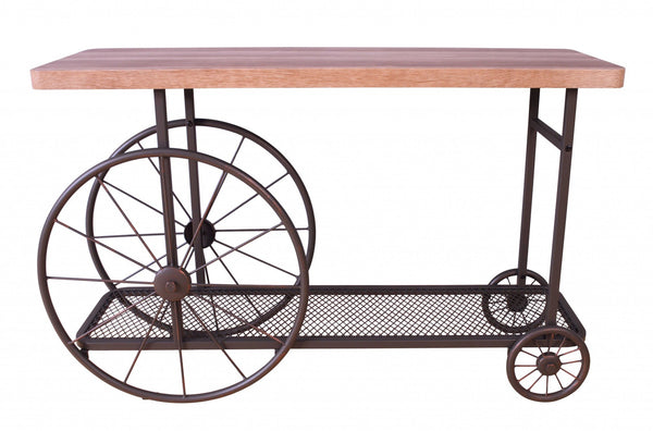 Homeroots 49" Brown Solid Wood And Iron Coffee Table With Shelf   286325