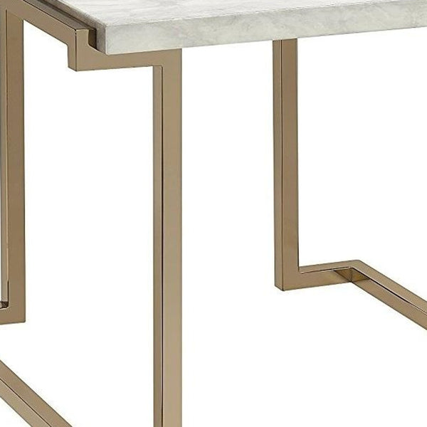 Homeroots 24" Gold And White Faux Marble And Stainless Steel End Table   286330