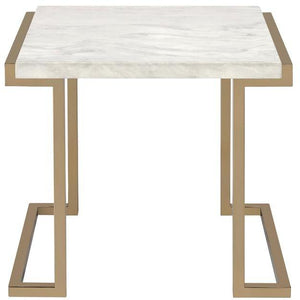 Homeroots 24" Gold And White Faux Marble And Stainless Steel End Table   286330