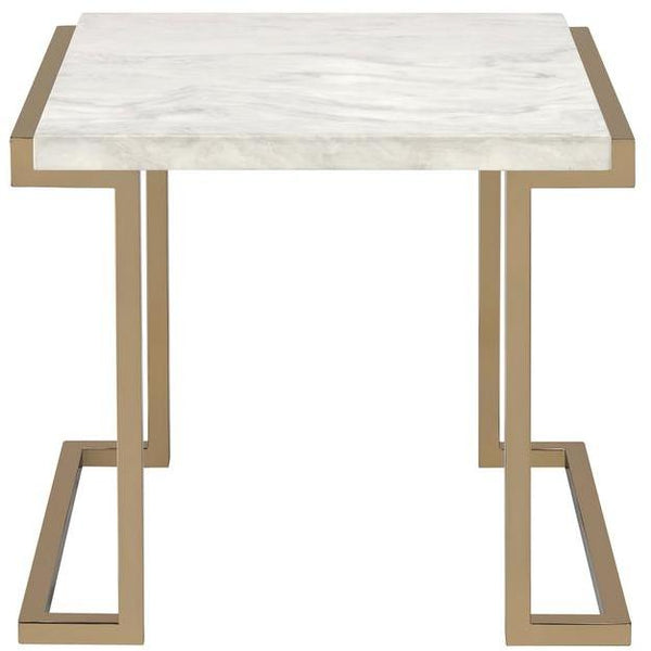 Homeroots 24" Gold And White Faux Marble And Stainless Steel End Table   286330