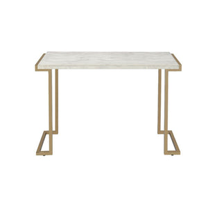 Homeroots 44" White And Gold Faux Marble And Iron Coffee Table   286331