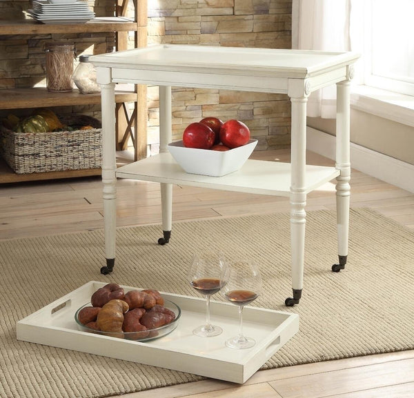 Homeroots French Style Antique White Trolley Table   286343