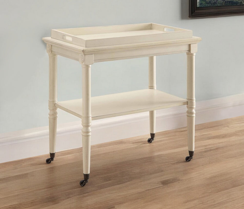 Homeroots French Style Antique White Trolley Table   286343