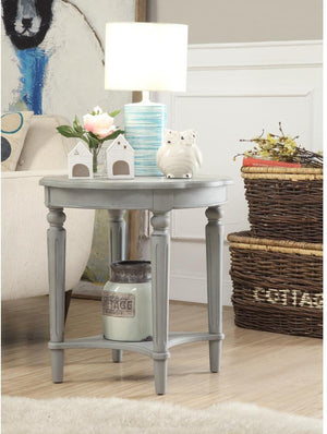 Homeroots 24" Light Slate Gray Solid Wood Round End Table With Shelf Antique Slate  286348