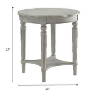 Homeroots 24" Light Slate Gray Solid Wood Round End Table With Shelf Antique Slate  286348