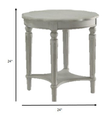 Homeroots 24" Light Slate Gray Solid Wood Round End Table With Shelf Antique Slate  286348