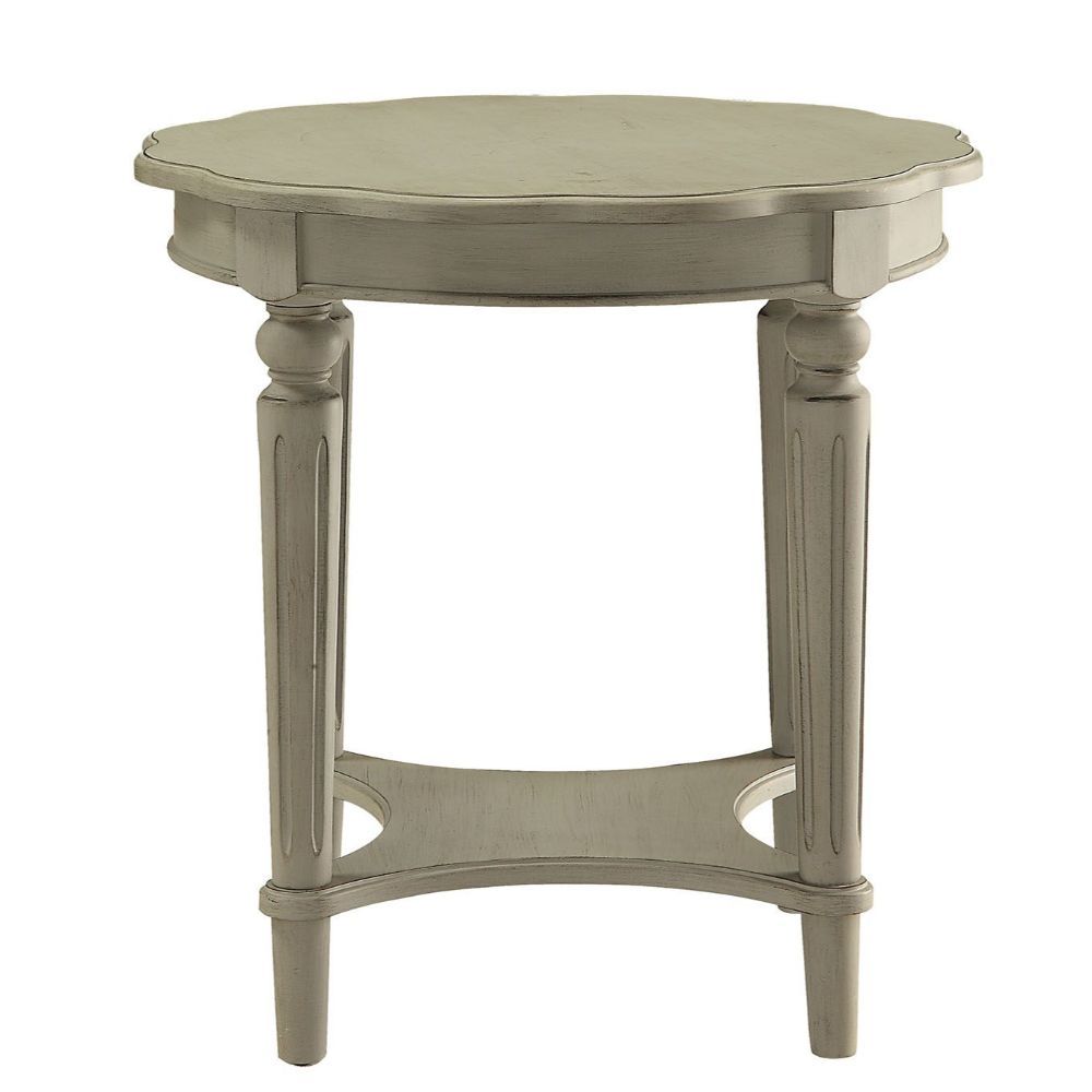 Homeroots 24" Light Slate Gray Solid Wood Round End Table With Shelf Antique Slate  286348