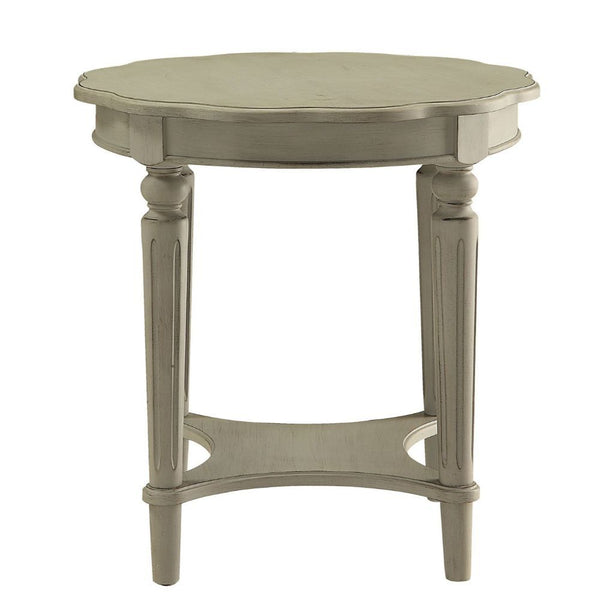 Homeroots 24" Light Slate Gray Solid Wood Round End Table With Shelf Antique Slate  286348