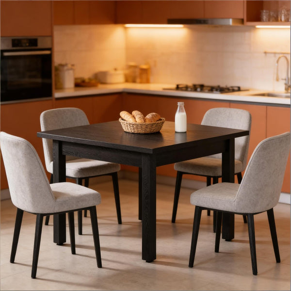 English Elm Mid-sized Square Dining Table Cracked Oak Rustic Brown Finish Seats Four Compact T3971P450363