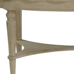 HomeRoots 50" Antiqued White Oval Coffee Table - Distressed Solid Wood Centerpiece for Rustic Farmhouse Decor 286349