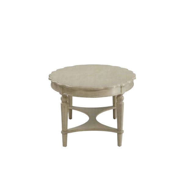 HomeRoots 50" Antiqued White Oval Coffee Table - Distressed Solid Wood Centerpiece for Rustic Farmhouse Decor 286349