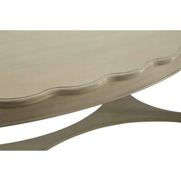 HomeRoots 50" Antiqued White Oval Coffee Table - Distressed Solid Wood Centerpiece for Rustic Farmhouse Decor 286349