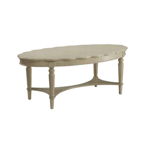 HomeRoots 50" Antiqued White Oval Coffee Table - Distressed Solid Wood Centerpiece for Rustic Farmhouse Decor 286349