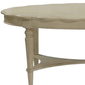 HomeRoots 50" Antiqued White Oval Coffee Table - Distressed Solid Wood Centerpiece for Rustic Farmhouse Decor 286349