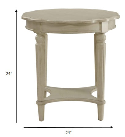 Homeroots 24" Off White Solid Wood Oval End Table With Shelf Antique White  286350