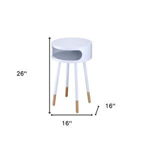 HomeRoots 26" Solid Wood Round End Table with Stylish Shelf – Retro Charm Meets Modern Functionality! White 286360
