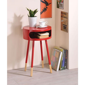 Homeroots Bentwood Red Retro Round Wooden End Table   286361