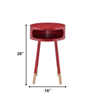 Homeroots Bentwood Red Retro Round Wooden End Table   286361
