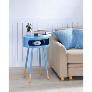Homeroots Bentwood Light Blue Retro Round Wooden End Table   286362