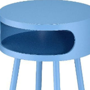 HomeRoots 26" Light Blue Solid Wood Round End Table with Shelf – Modern-Retro Charm for Small Spaces! 286362